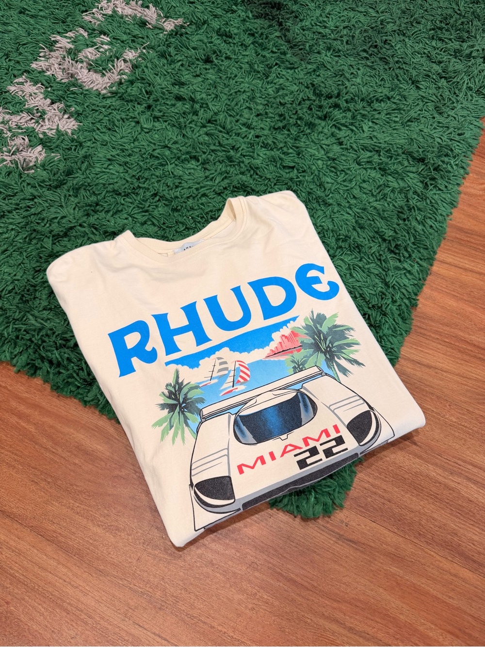 Rhude - Miami 22 Race Car Tee - Cream - Size L - Preowned